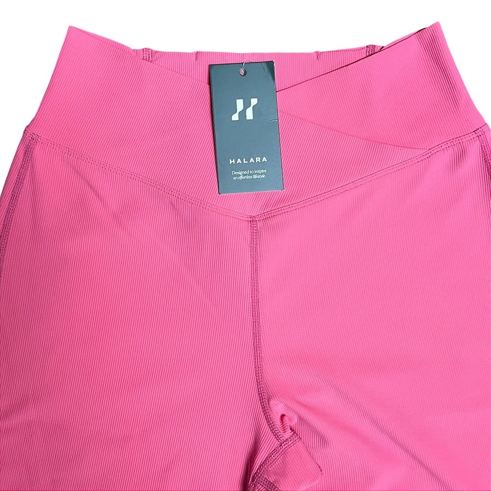 Halara Pink Ribbed Crossover Waist Petite Flare Yoga Pants Medium Petite NWT